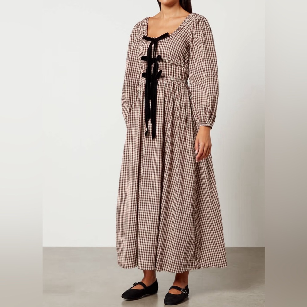 Dakota Bow Midi Dress - Chocolate Check Size US 10/UK 14